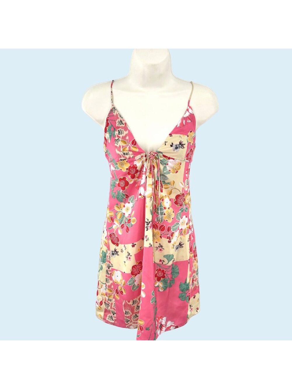 ZARA PINK FLORAL PRINT SILKY SPAGHETTI STRAP TANK MINI DRESS - XS